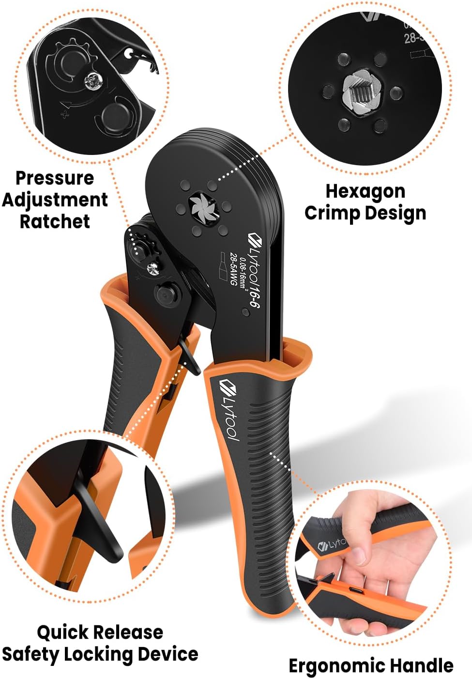 Lytool Ferrule Crimping Tool Kit, Hex Ratchet 28-5AWG & 1200 Wire Ferrules