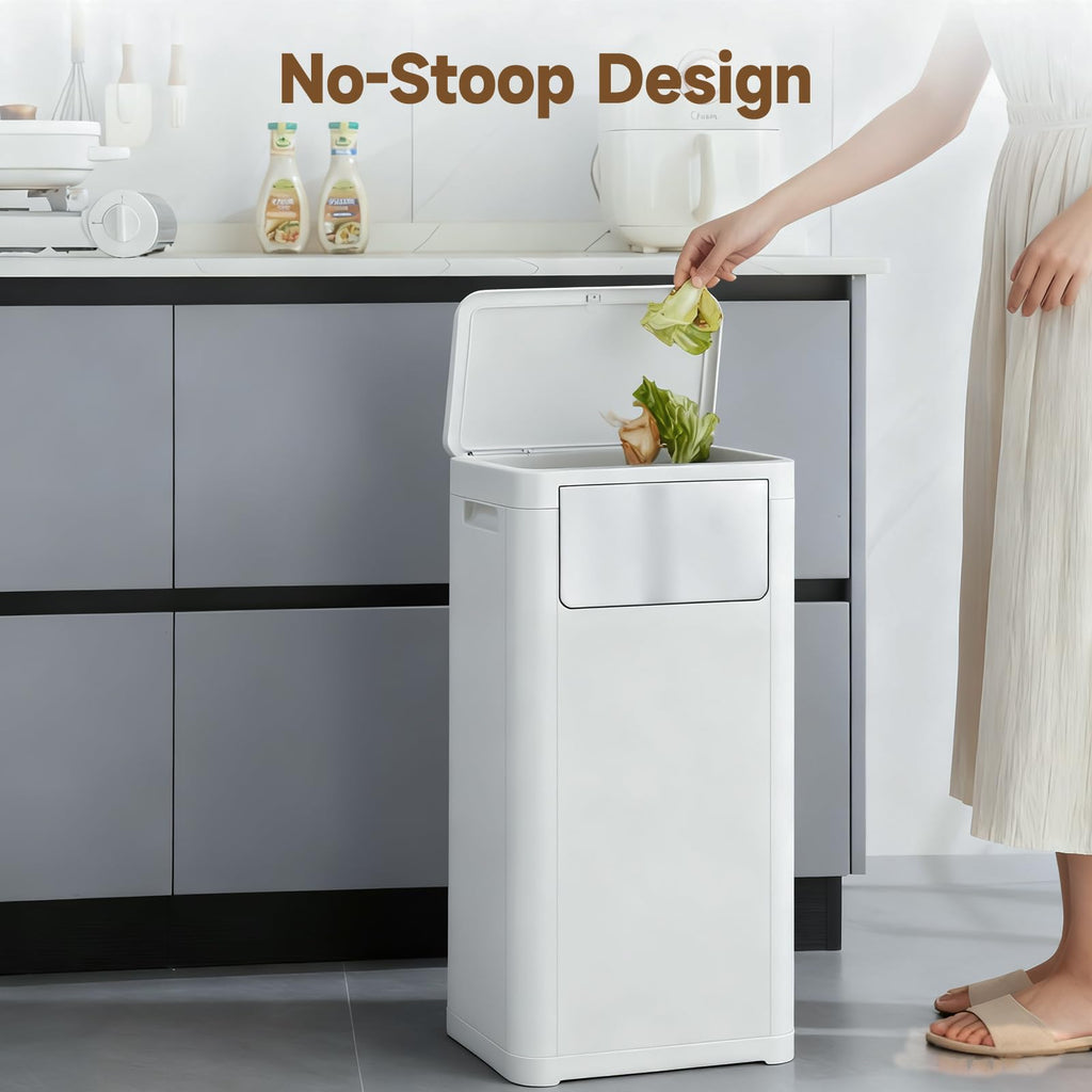 Tall Bathroom Trash Can with Lid, Skinny Commercial Trash Bin with Handle, Space Saving 8 Gallon Plastic Garbage Can