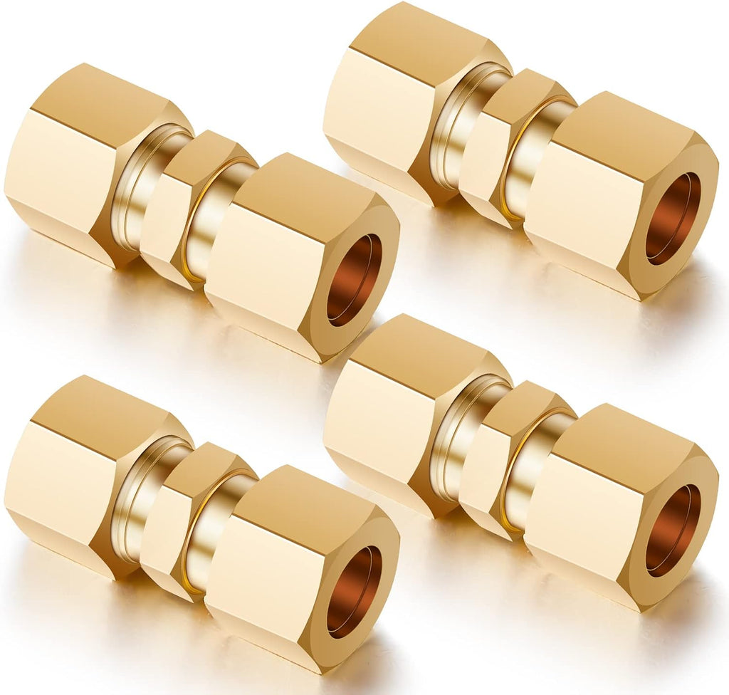 Dunzy 4 Pcs 3/8" OD Brass Compression Union, Tube Fitting Connector