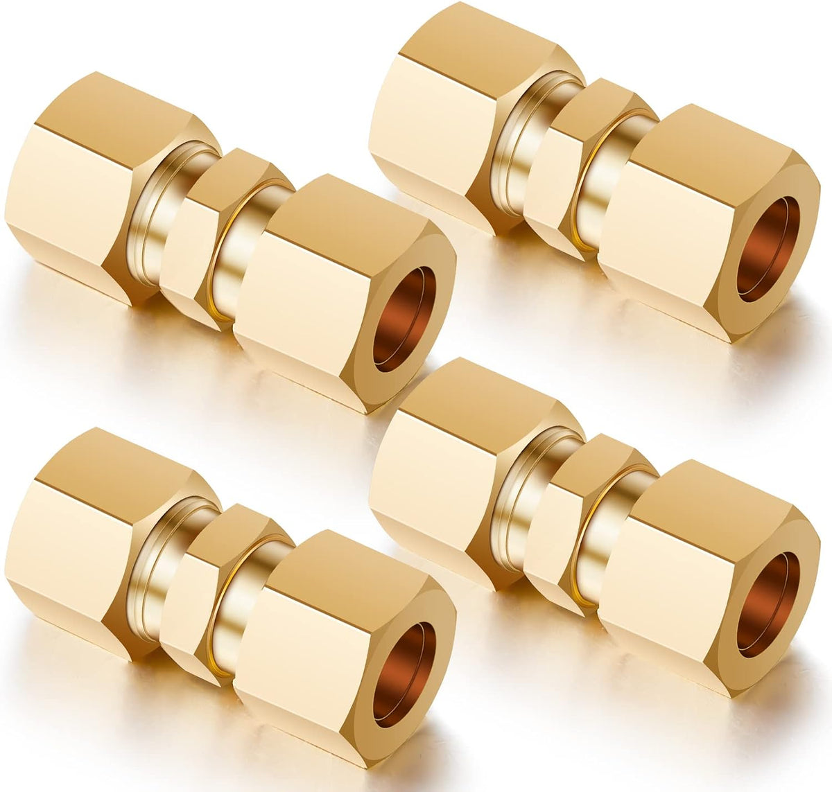 Dunzy 4 Pcs 3/8" OD Brass Compression Union, Tube Fitting Connector
