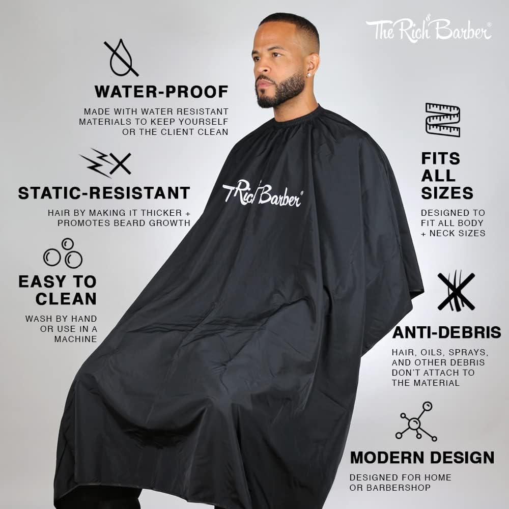 360 Barber Cape - Lightweight Professional Hair Cutting Apron - Water Resistant Cloth Haircut Gown - Universal Fit