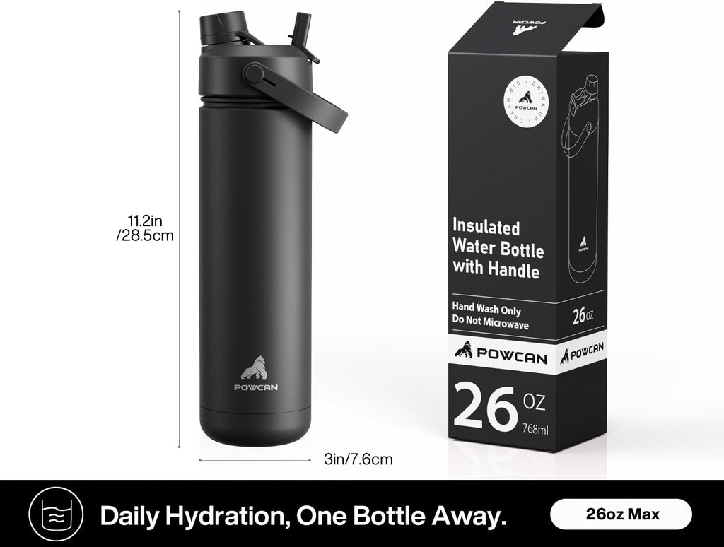 26 oz Insulated Water Bottle with 2-in-1 Straw and Spout Lid, Keep Cold 24H, Leak-Proof, Fits in Car Cup Holder