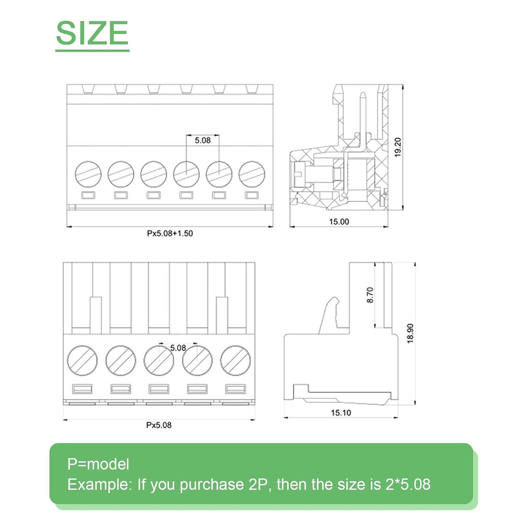 5Pairs 4 Pin 5.08mm Pitch Screw Terminal Block Connector Pluggable with Phoenix Plug for 28-12AWG Cable (5pairs, 5.08mm - 4P)