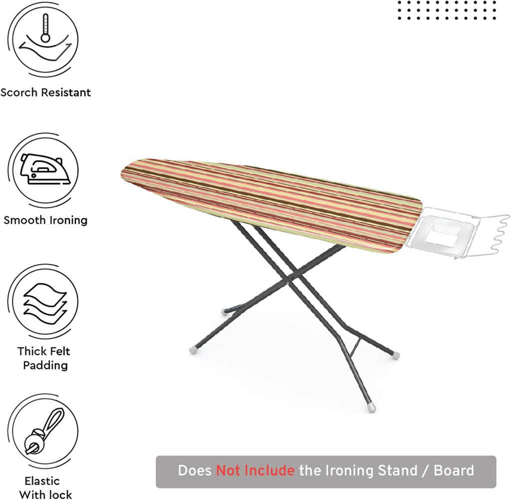 Ironing Board Cover and Pad, 4mm Felt 42"x14" | Multistripe, Heat & Scorch Resistant | Elastic Bungee Cord & Toggle