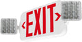 LFI Lights Standard COMBO UL 924 Listed, Exit Sign with Emergency Lights, Red LED, White, 120/277VAC Hardwired with Battery Backup, Optional Double Face and Knock Out Arrows, COMBO2RWBB