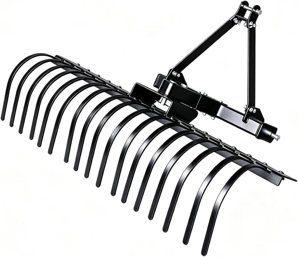 3 Point Hitch Landscape Rake, 49" Adjustable Spring Steel Tractor Attachment for CAT-0 CAT-1 Tractors, Arena Grading