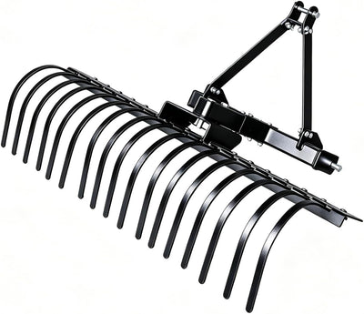 3 Point Hitch Landscape Rake, 49" Adjustable Spring Steel Tractor Attachment for CAT-0 CAT-1 Tractors, Arena Grading