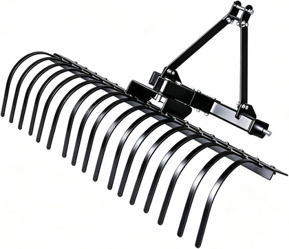 3 Point Hitch Landscape Rake, 49" Adjustable Spring Steel Tractor Attachment for CAT-0 CAT-1 Tractors, Arena Grading