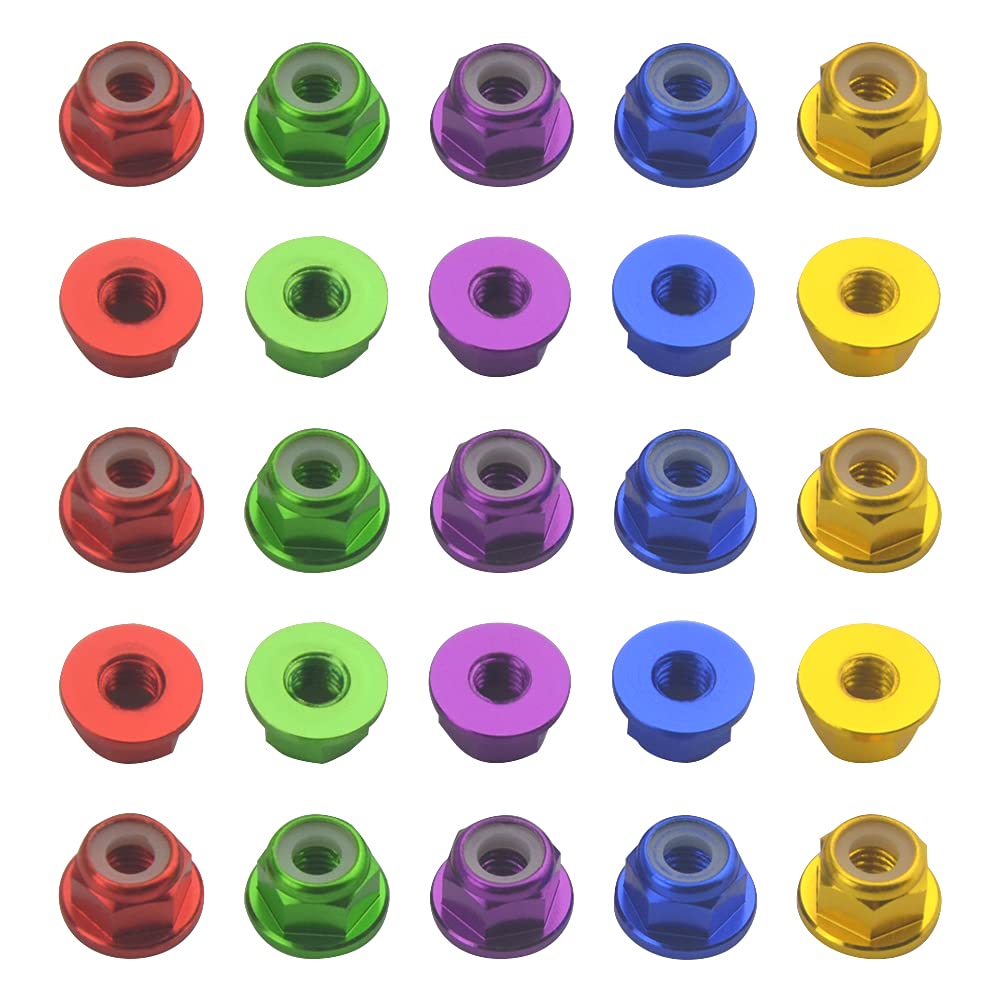 WMYCONGCONG 25 PCS M4 Aluminum Nylon Lock Nuts M4 Flange Nylon Insert Self-Locking Nut for RC Drone FPV Parts