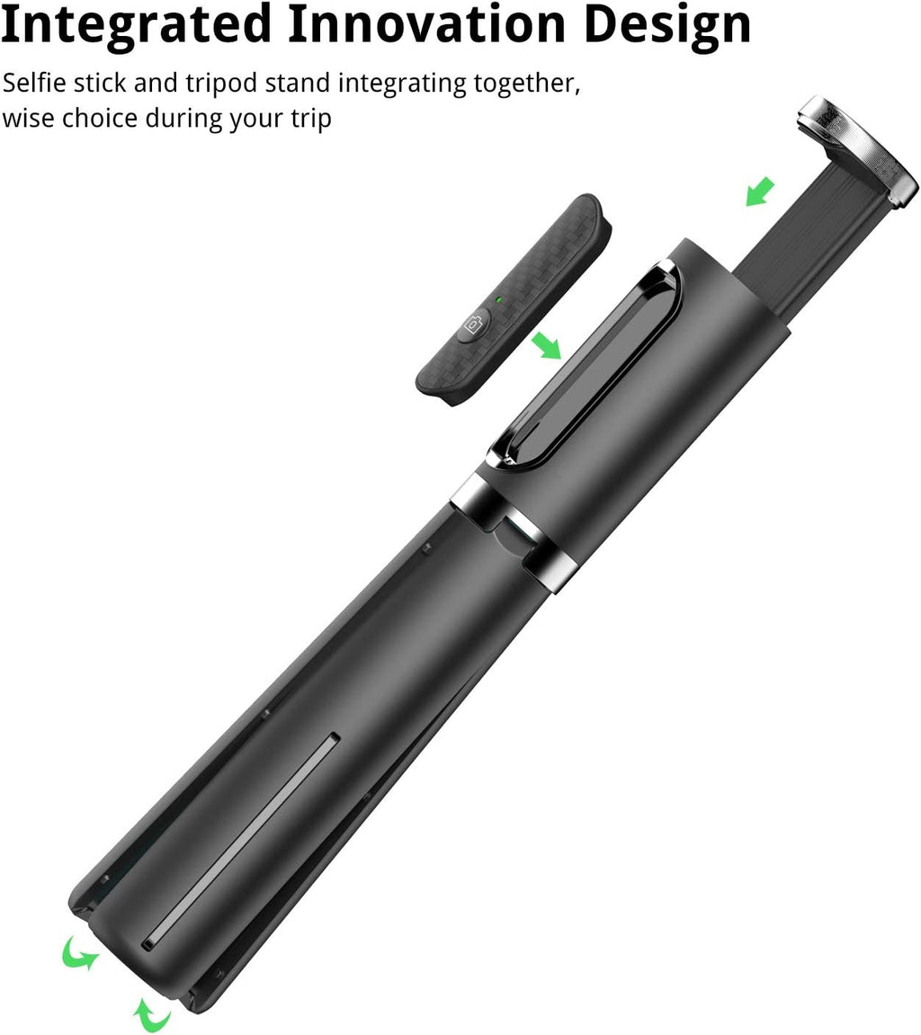 Selfie Stick Tripod, 3-in-1 Extendable Aluminum Phone Tripod with Detachable Bluetooth Remote, Compatible with iPhone
