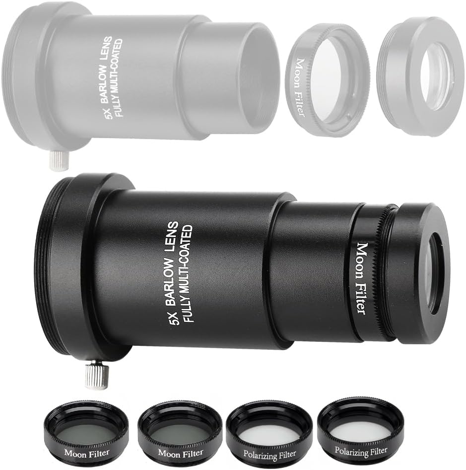 1.25-Inch Telescope Eyepiece Set with Barlow and Filters | Multi-focal eyepiece kit; fully multi-coated optics