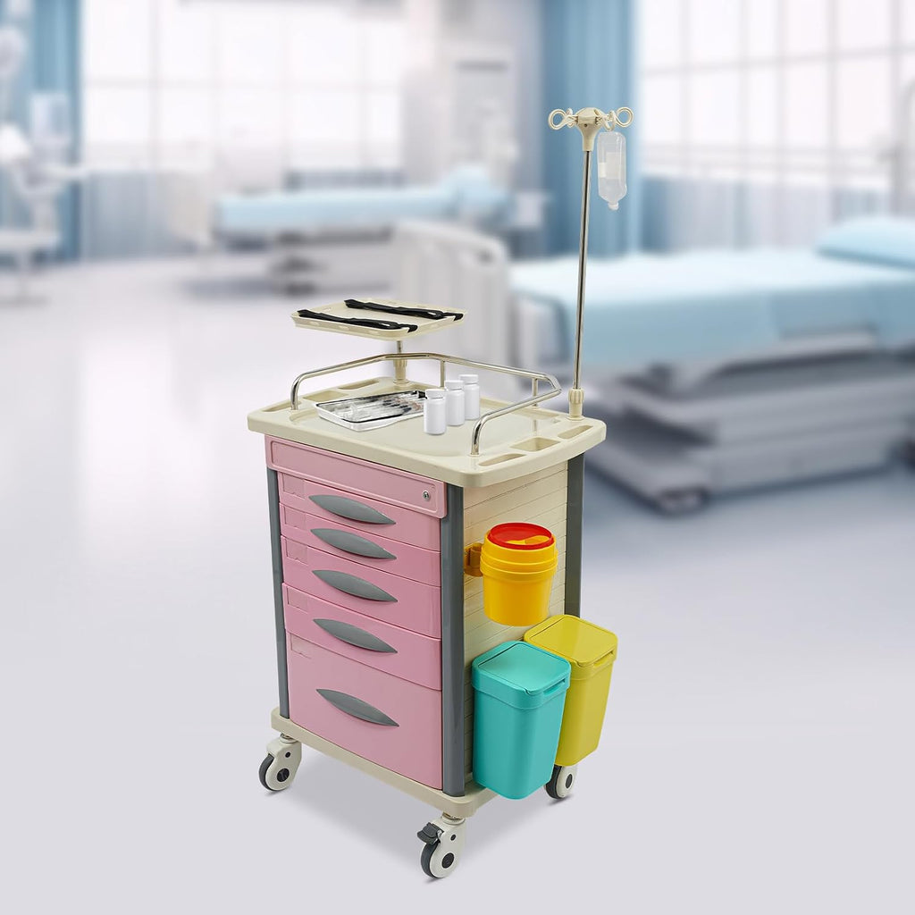 Medical Rolling Crash Cart,Mobile Medical Cart for Clinic, Nursing Emergency Cart for Hospital Center, 5 Drawers