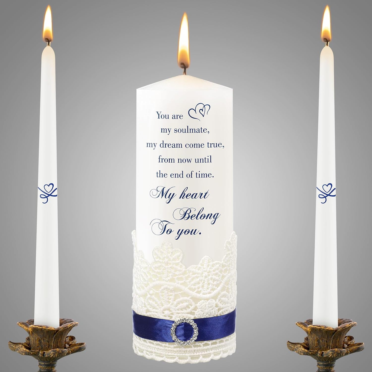 3 Pcs Unity Candle Set for Wedding Ceremony,Heart Style