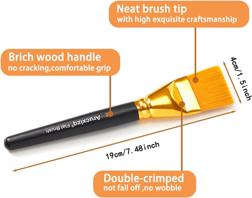 1 1/2 Inch Flat Paint Brushes 3Pcs - Large Acrylic, Oil & Watercolor Paint Brushes with Wooden Handle - Professional