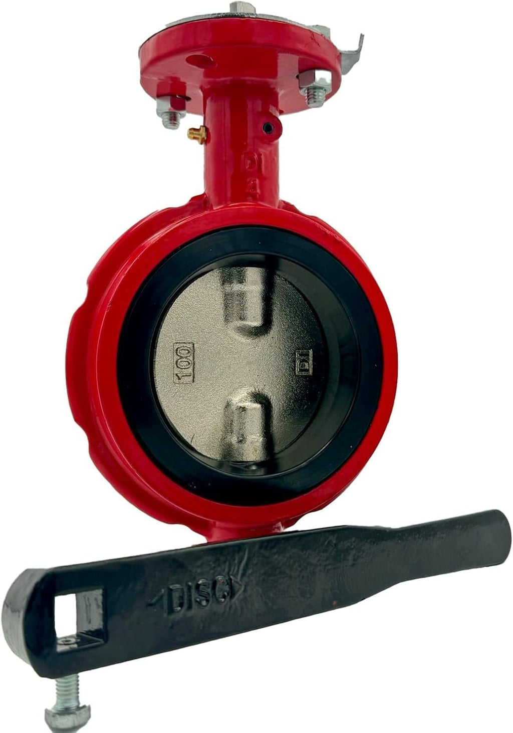2" Butterfly Valve, Wafer, 200 Psi, Ductile Iron Body, Red, Square Stem 5/8"
