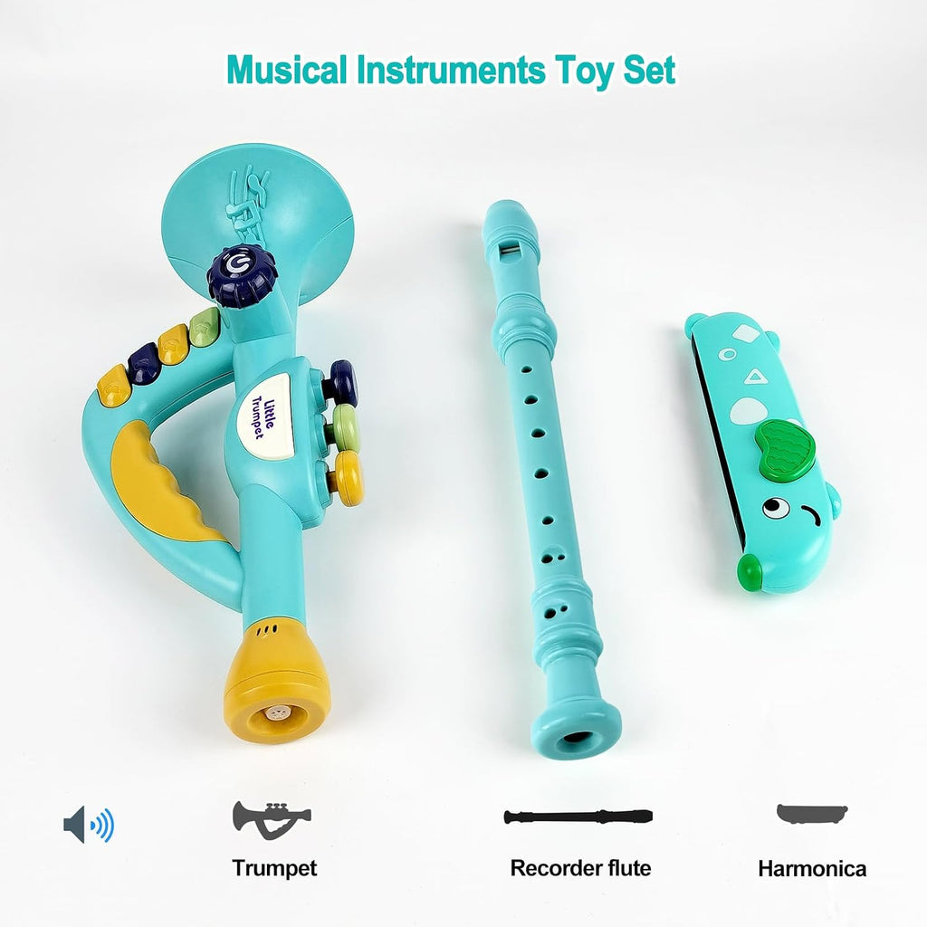 Toddler Musical Instruments Toy, Trumpet, Harmonica, Recorder Flute for Kids Baby, Musical Toys Set for Children Boys