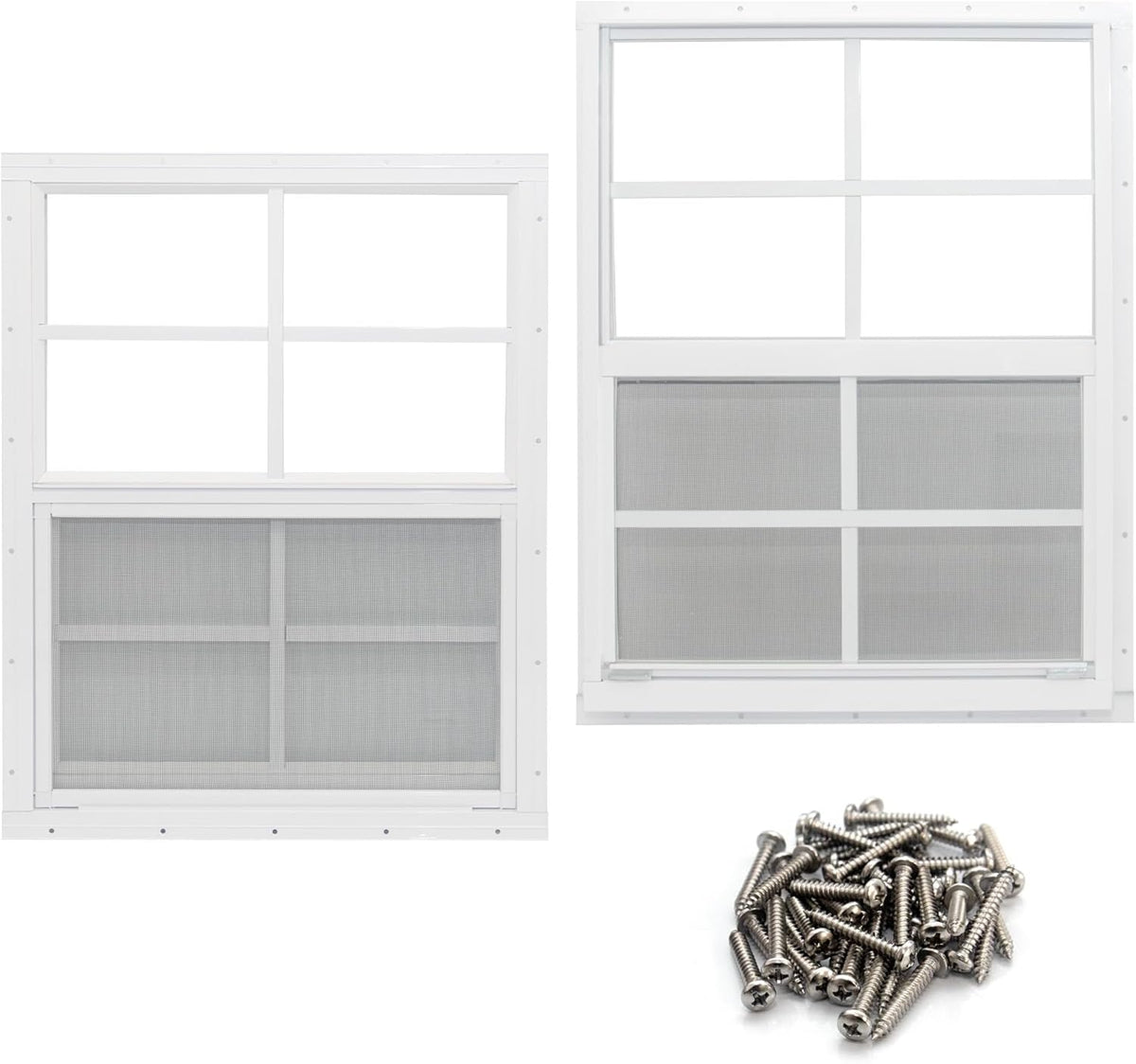 2 Pack Shed Window, 18" x 23" Flush Mount Window with Tempered Glass and Fiberglass Screen for Shed, Chicken Coop