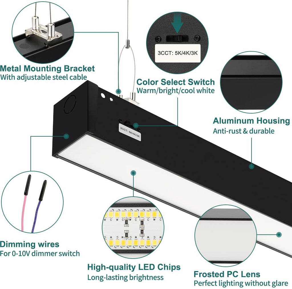8FT LED Linear Light, 100W 3000K/4000K/5000K, 2 Pack