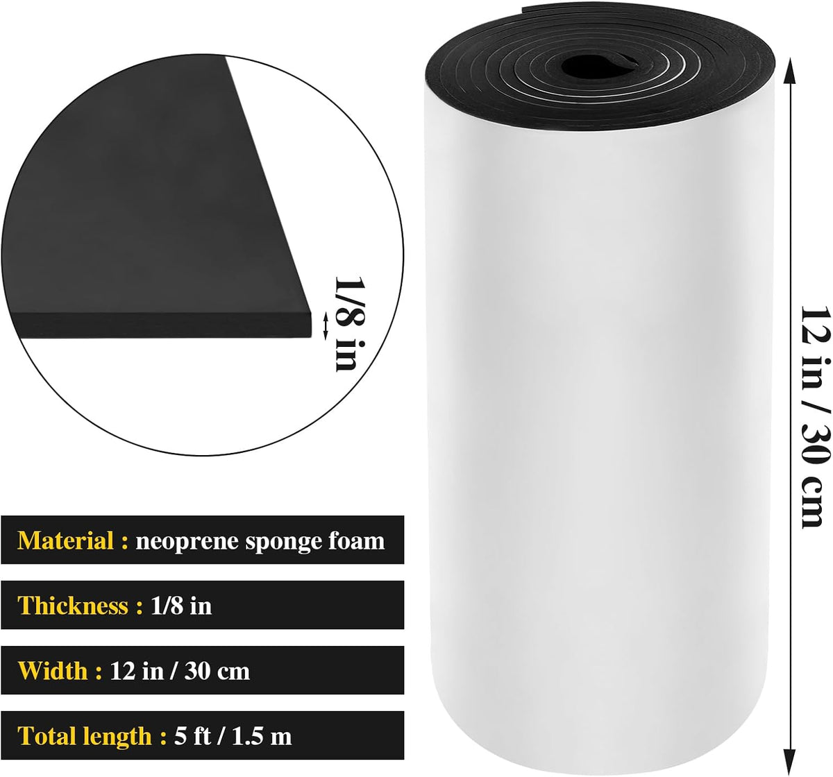 Adhesive Foam Padding Closed Cell Neoprene Foam Sheet, 1/8" x 12" x 59"