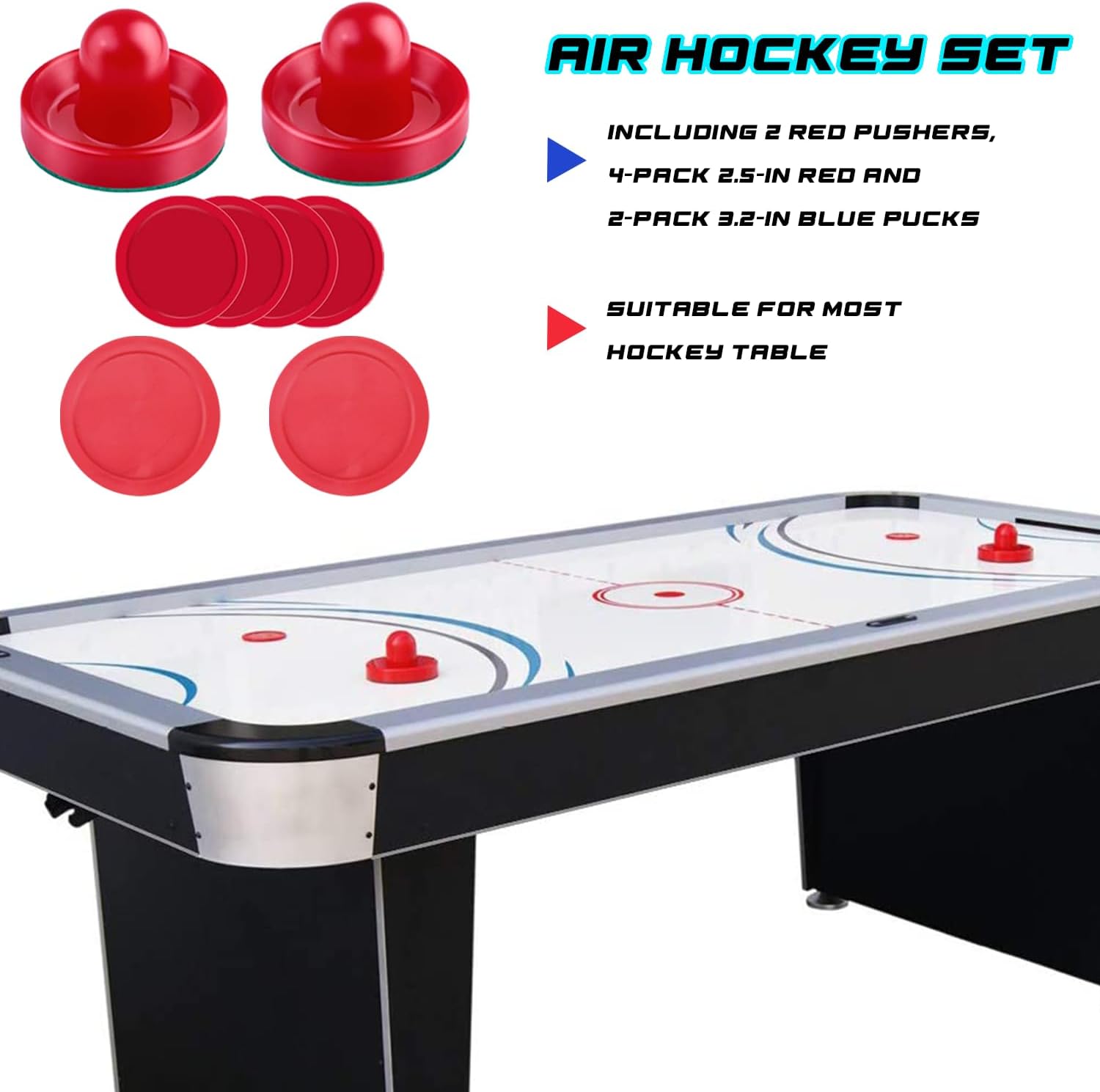 Air Hockey Accessories 2 Pack Pushers and 4 Pack Pucks Set | Includes Air Hockey Paddles and Multiple Size Pucks