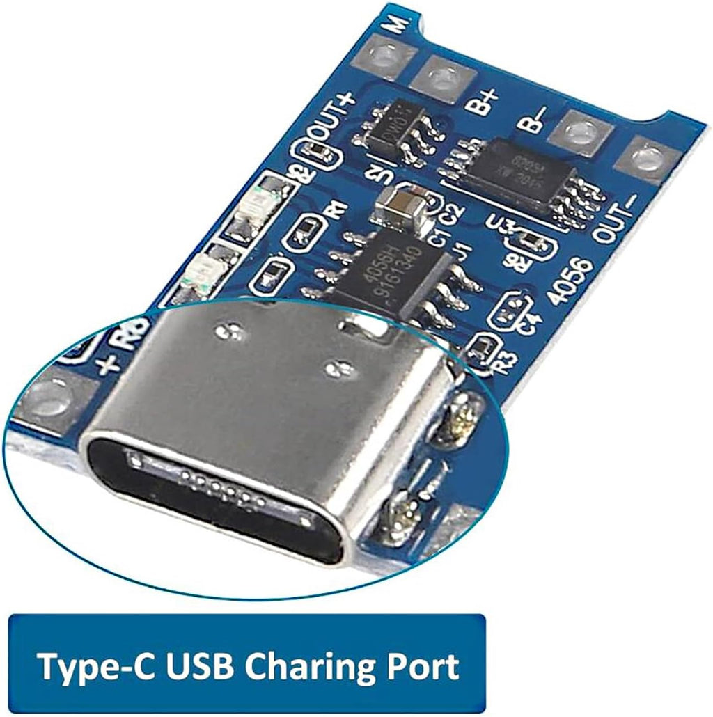 5pcs TP4056 Type-C USB 5V 1A 18650 Lithium Battery Charger Module with Dual Protection Function + 5pcs 18650 Battery Holder
