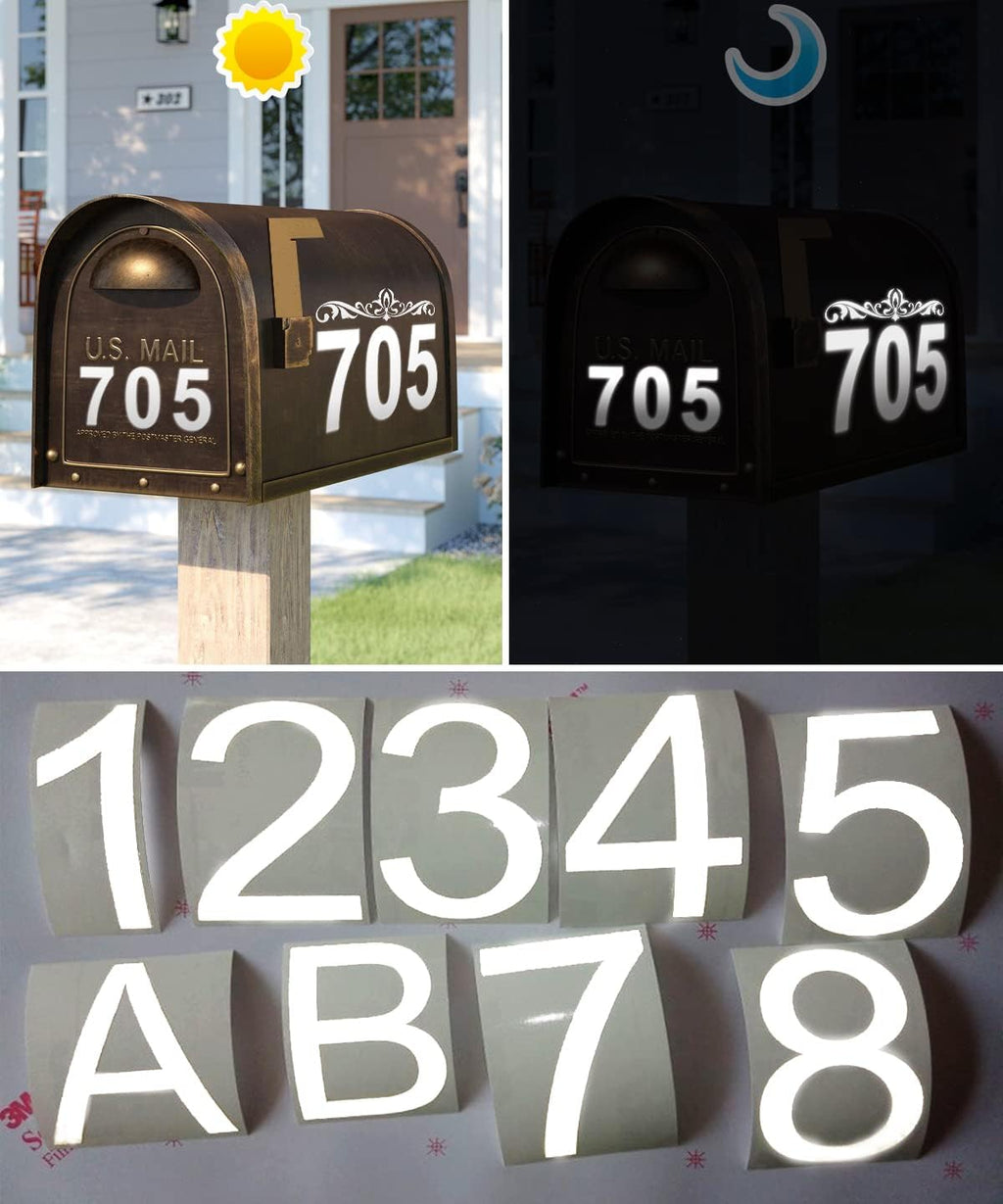Mailbox Numbers, Reflective Mailbox Numbers for Outside (6 Sets), Waterproof House Numbers for Mailbox, White Number
