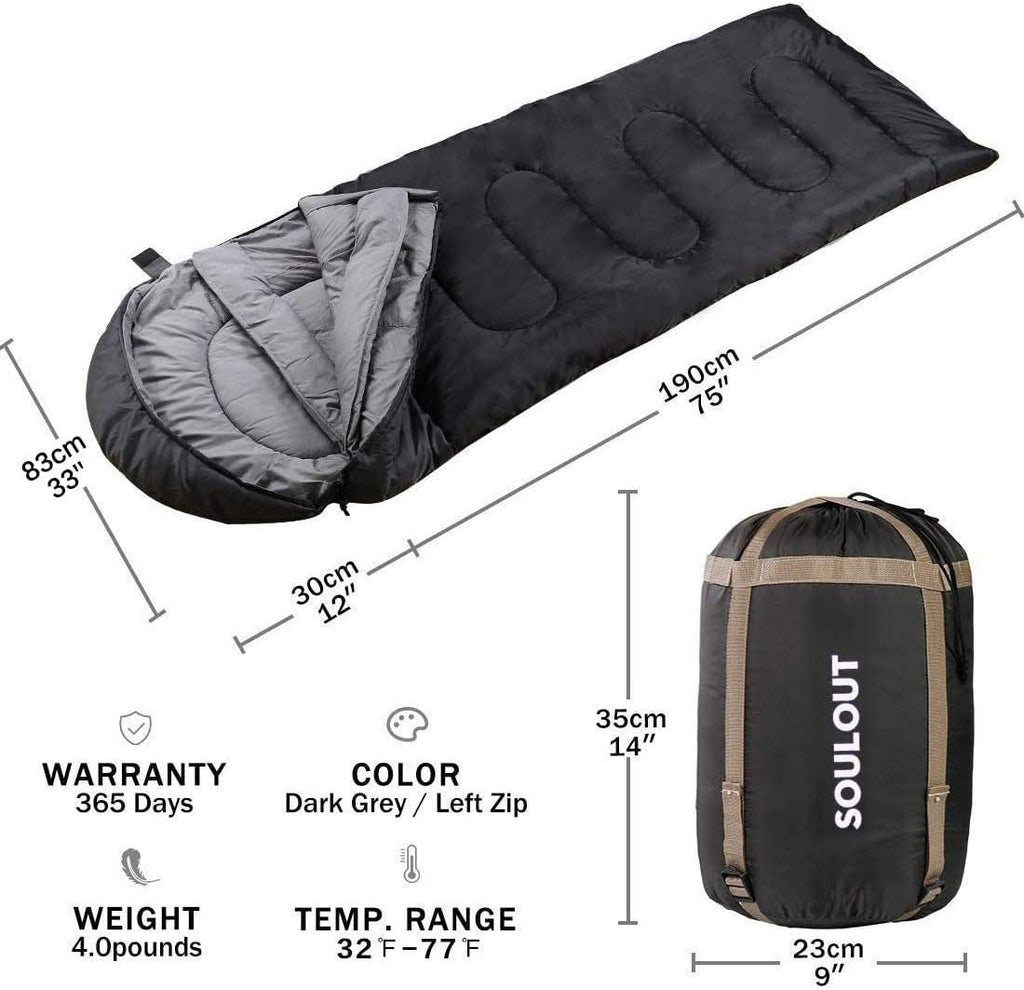 3-4 Season Sleeping Bag for Adults & Kids, Lightweight Warm Cold Weather Camping Bag with Waterproof Compression Sack