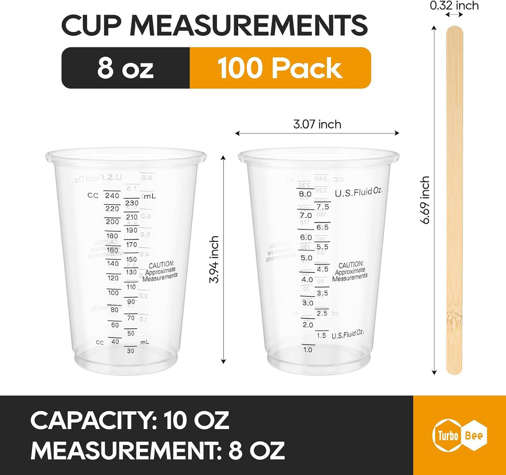 Plastic Measuring Cups 8OZ,100 PACK Disposable Mixing Cups with 100 Mixing Sticks,Paint Graduated Measuring Tumblers