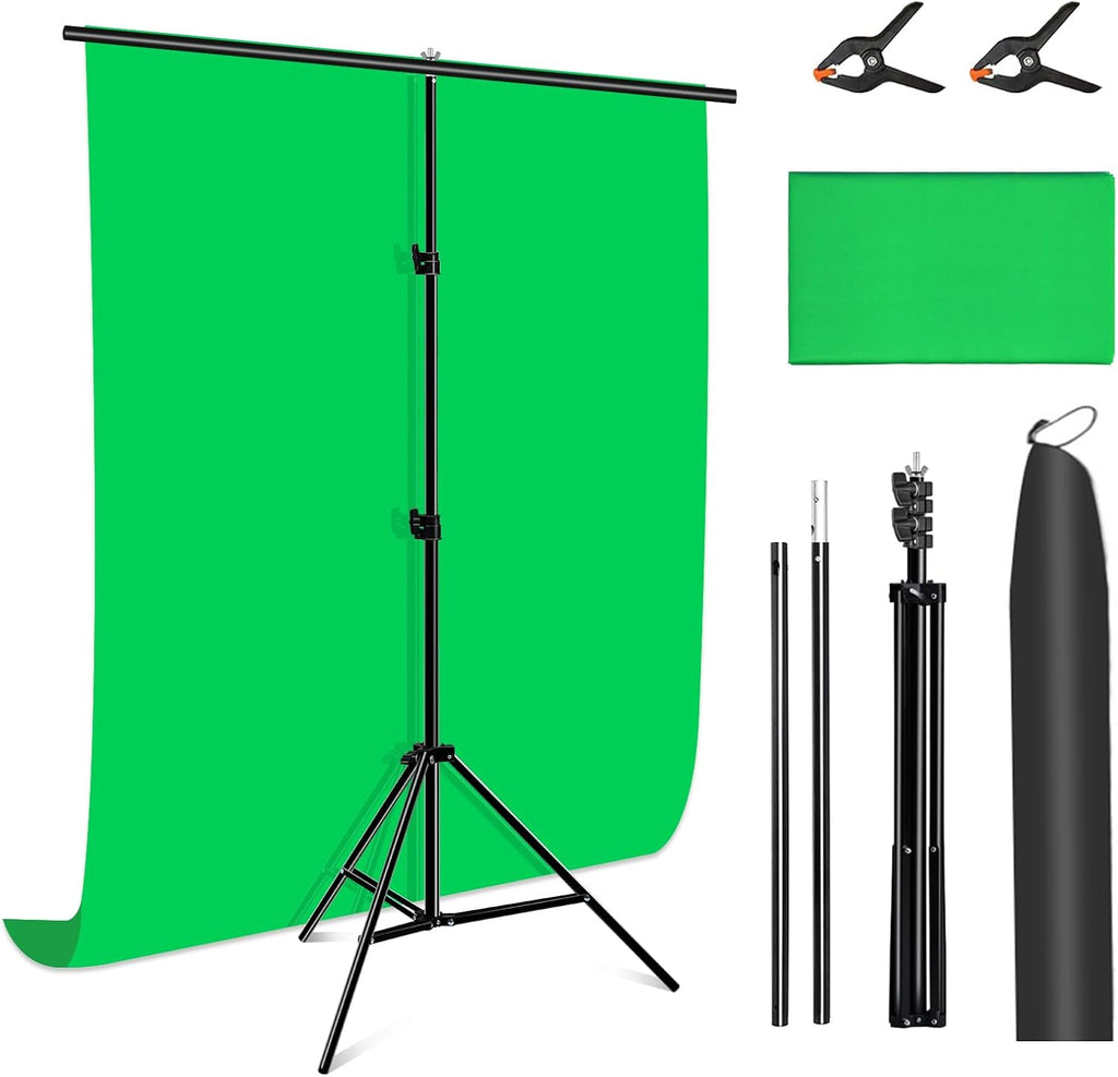 Green Screen Backdrop Kit with Stand, PULUZ 3.2x6.5ft Portable GreenScreen Background Stand, T-Shape Green Screen