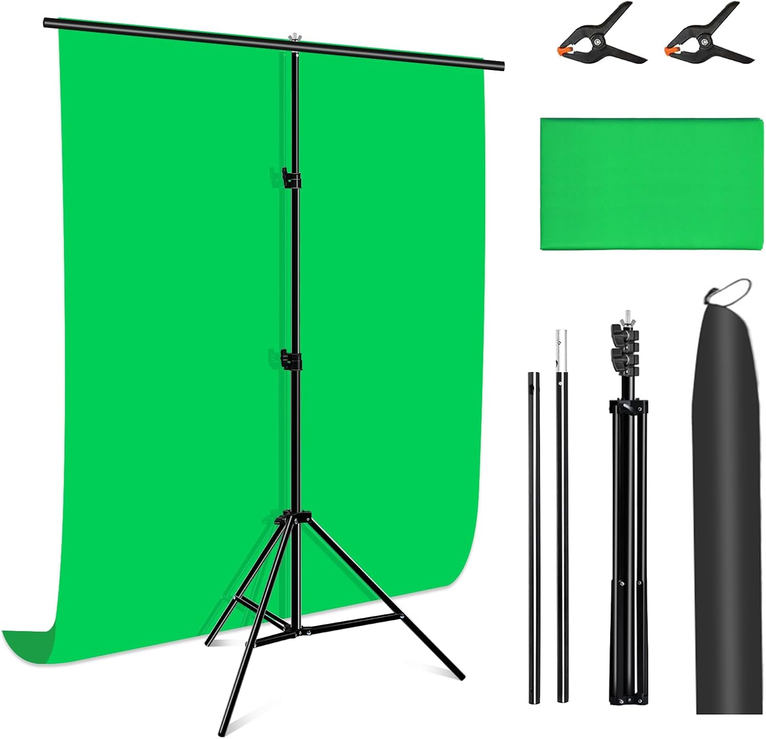 Green Screen Backdrop Kit with Stand, PULUZ 3.2x6.5ft Portable GreenScreen Background Stand, T-Shape Green Screen