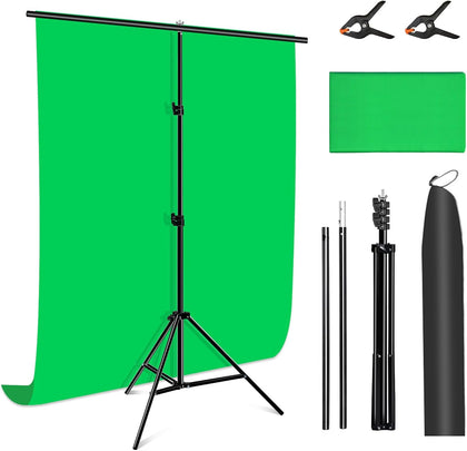 Green Screen Backdrop Kit with Stand, PULUZ 3.2x6.5ft Portable GreenScreen Background Stand, T-Shape Green Screen