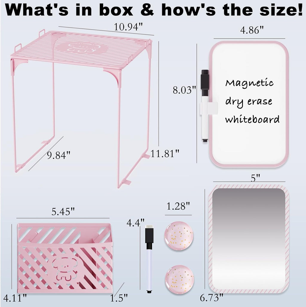 Cute Locker Accessories with Locker Shelf, Magnetic Mirror, Magnetic Pen Holder, Magnetic Small Whiteboard, Back to