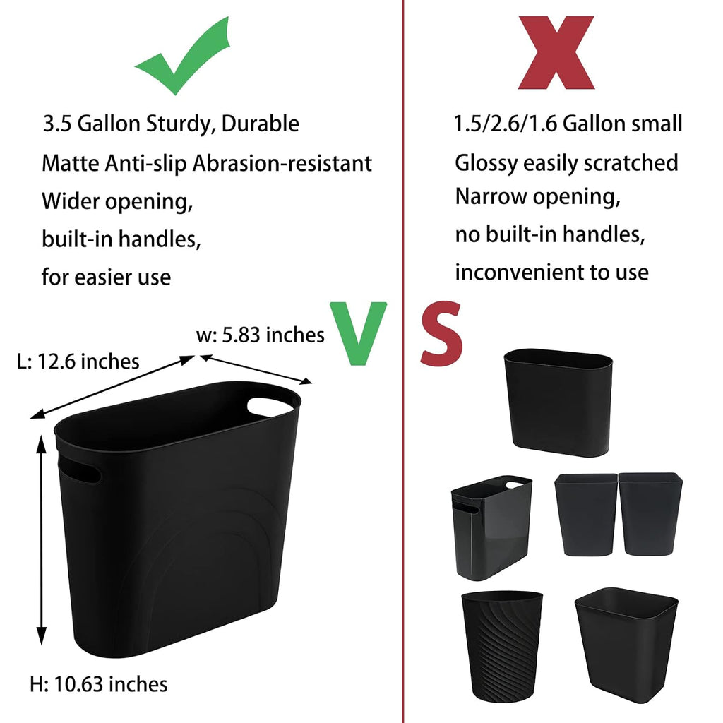 Small Trash Can, 3.5 Gallon Slim Garbage Can Plastic Waste Basket with Handles Container Bin for Narrow Spaces