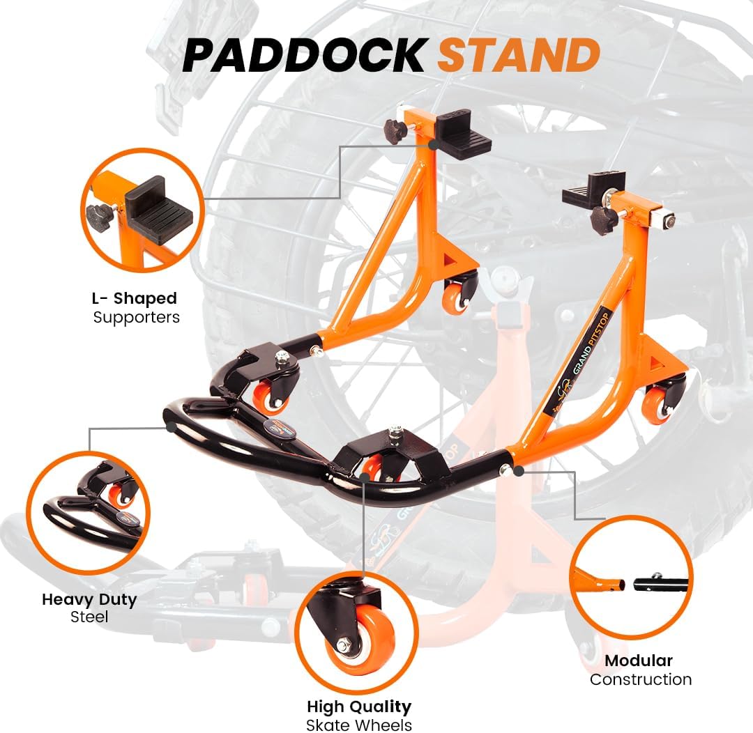 Universal Adjustable Rear Paddock Stand for Motorcycle with Swingarm Rest 360° Dismantable, Motorcycle Weight Up to