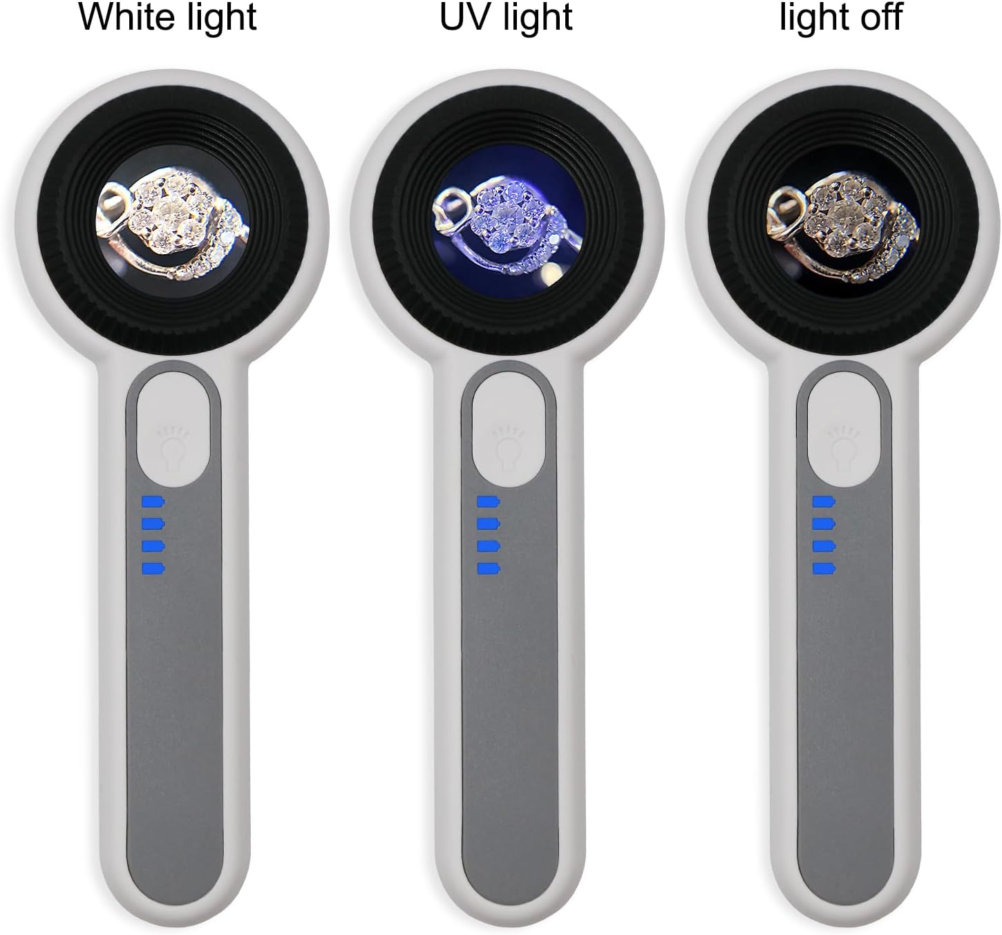 60X Handheld Magnifier with UV&LED Lights Jeweler Loups Magnifying Glass with 30mm Optical Lens, Touch Button