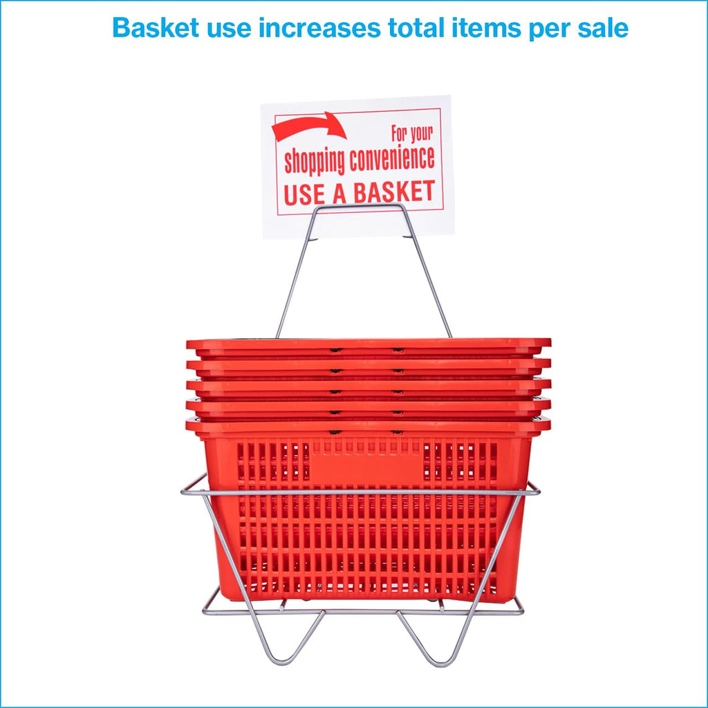 Red Shopping Baskets With Stand - Set of 12 - Basket Dimension 8-1/2"H x 12"W x 17"L - Perfect for Retail, Thrift