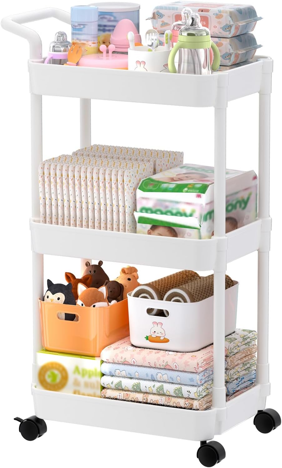 Baby Diaper Caddy, Plastic Movable Cart for Newborn Nursery Essentials Diaper Storage Organizer for Changing Table &
