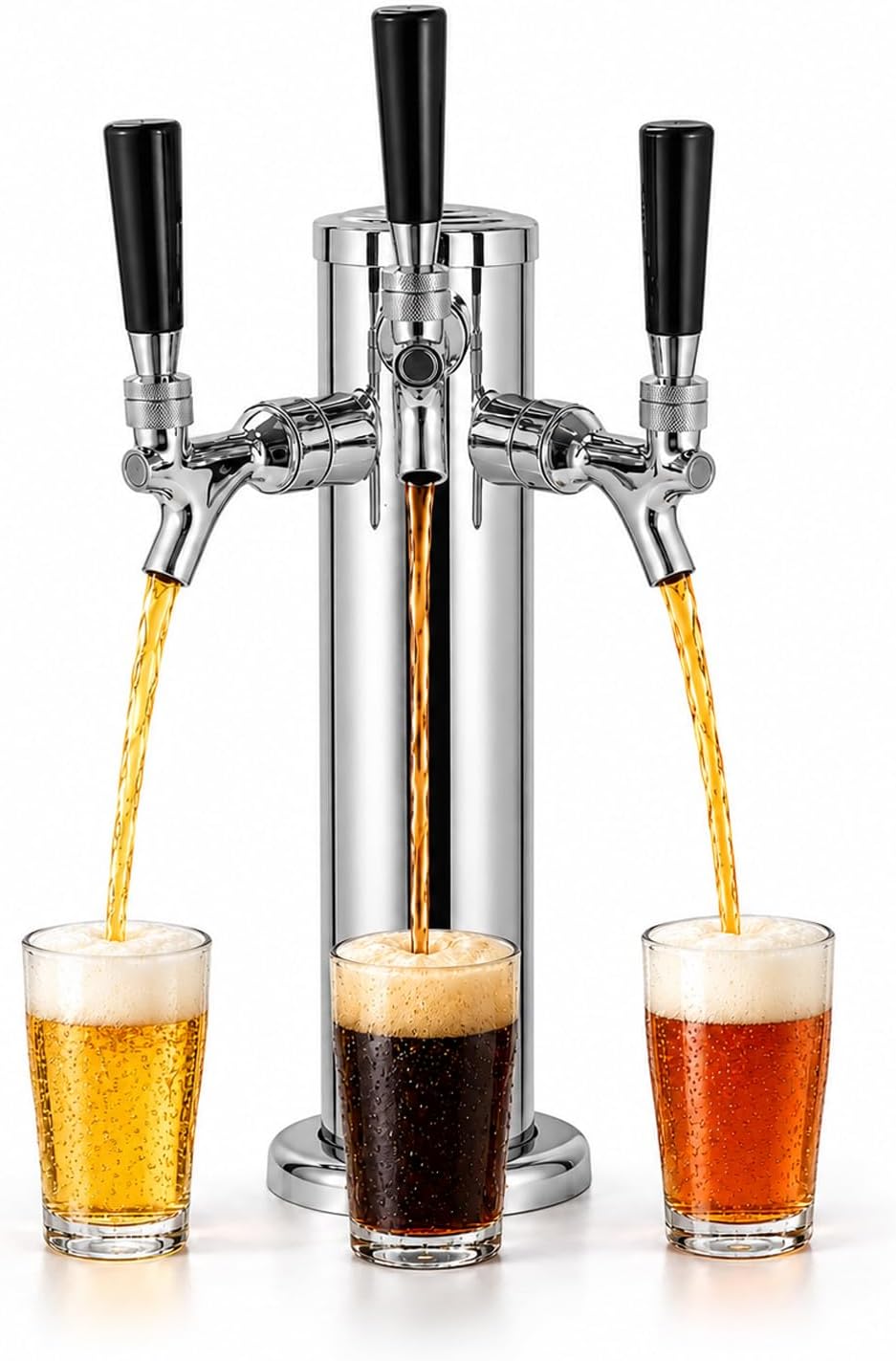 Kegerator Tower Standard 3 Tap Beer Tower with Self-Closing Beer Faucet