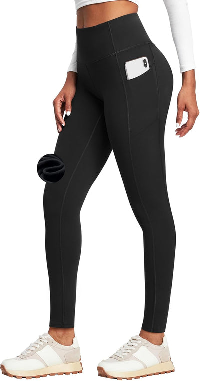Fleece Lined Leggings with Pockets for Women Thermal Yoga Pants