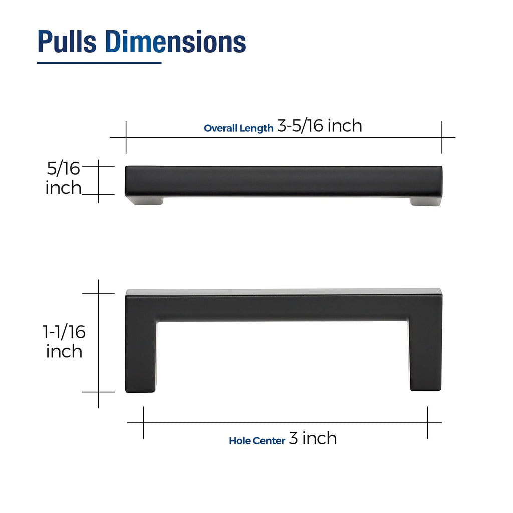 Matte Black Cabinet Pulls Slim Square Handles, 3 Inch, 30 Pack