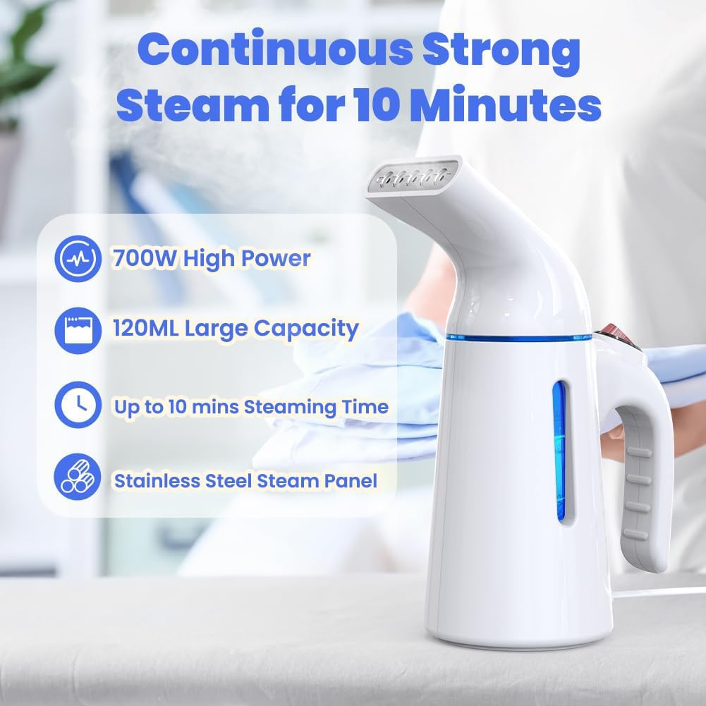 Steamer for Clothes 700W, Fast Heat-up in 40S Clothes Steamer | 120ML Water Tank, 25g/min Strong Penetrating Steam