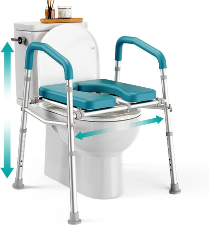 Raised Toilet Seat with Handles (400lb) - Adjustable Height & Width Toilet Chair with Arms, Toilet Riser with