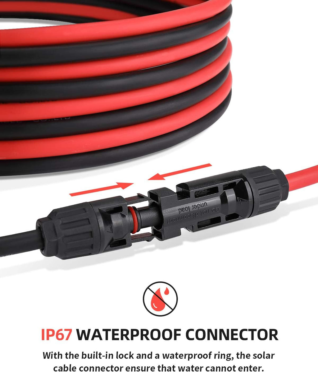30 Feet 10AWG Solar Extension Cable with Female and Male Connector | with Extra Pair of Connectors Solar Panel