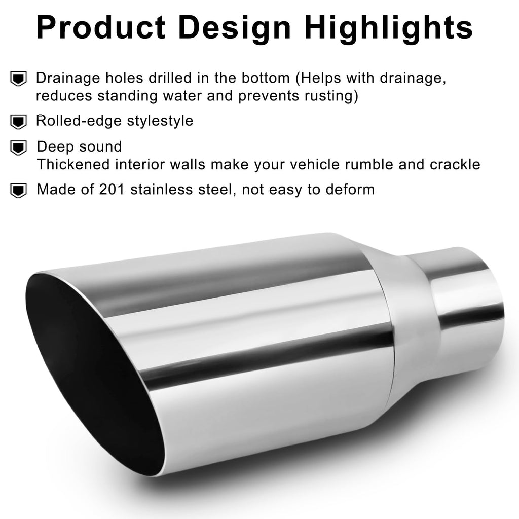 2pcs 2.5"Inlet Weld-On Exhaust Tip, 4" Outlet 9" Length