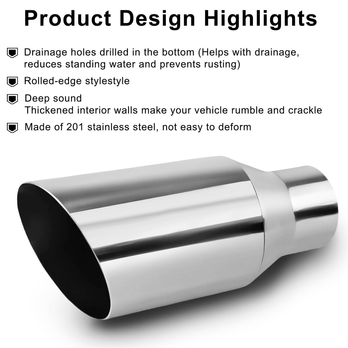 2pcs 2.5"Inlet Weld-On Exhaust Tip, 4" Outlet 9" Length