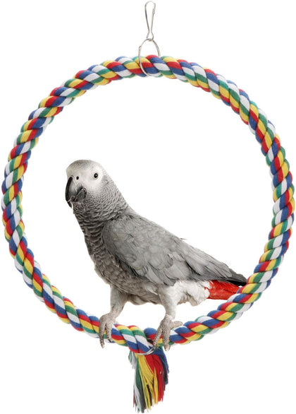 Bird Swing Colorful Rope Perch Climbing Toy for Parrots (M 10.4inch) | Soft cotton rope, colorful, supports balance