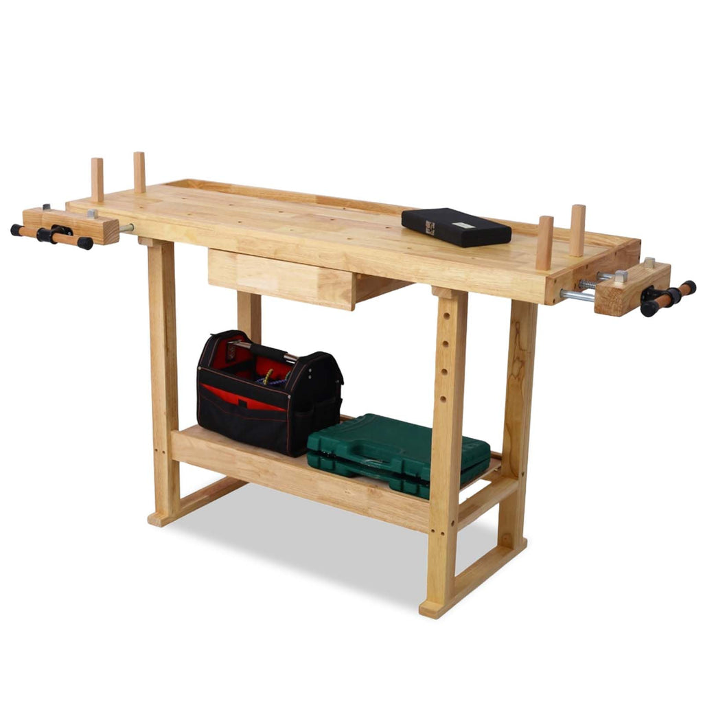 55" Rubber Wood Workbench with Drawer& Shelf, 330 lbs Weight Capacity