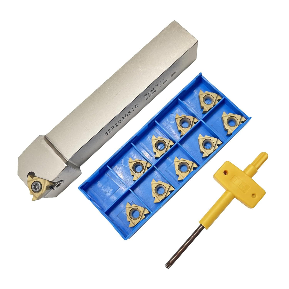 Lathe Tool Threading Solution: SER2020K16 Turning Tool Holder with Indexable Lathe Tool Threading Insert 16ER AG60 for Efficient Lathe Thread Cutting (Alloy Spring Steel 60Si2Mn)