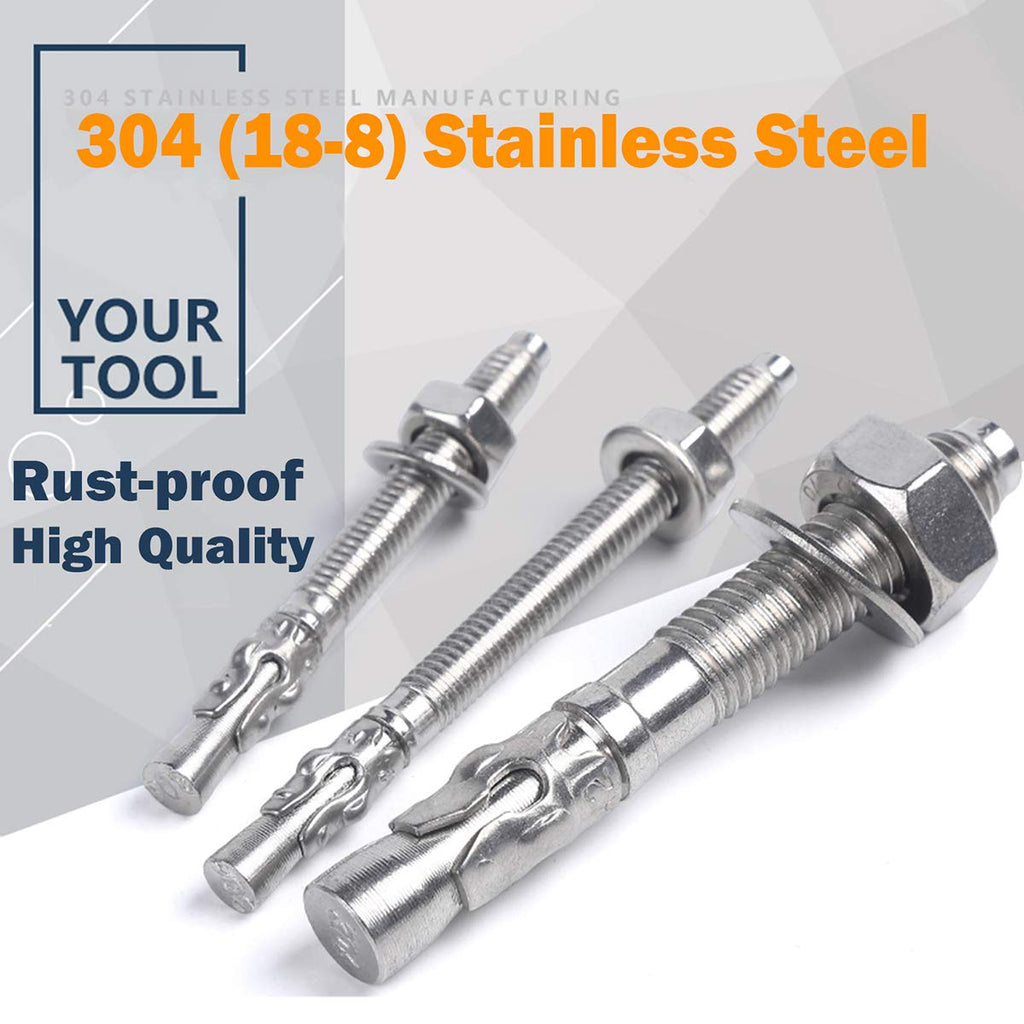 3/8" X 2-1/4" Concrete Anchor, 304 Stainless Wedge Anchor with Excellent Anti-Rust Performance, 304(18-8) Stainless