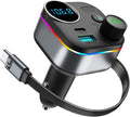 Bluetooth 5.4 FM Transmitter, 72W Car Charger with 45W Retractable USB-C PD | Built-in Cable, Hands-Free Calling
